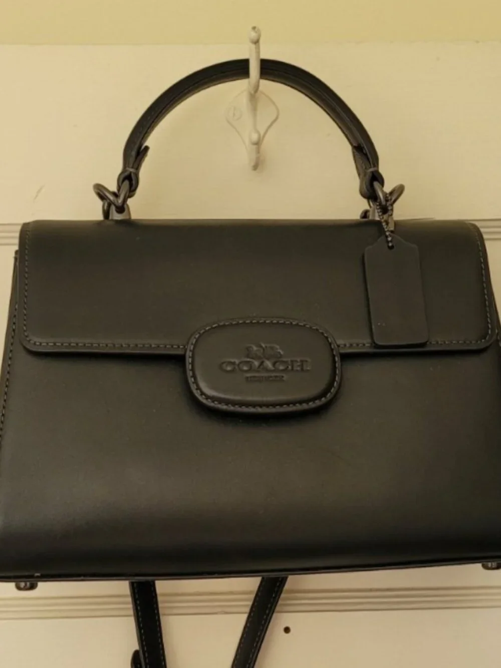 COACH ELIZA TOP HANDLE CROSSBODY BAG BLACK LEATHER EUC NEVER USED - Picture 9 of 14
